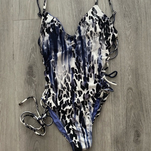 Rachel Roy Blue and Black Leopard Swimsuit Size S - Picture 2 of 9